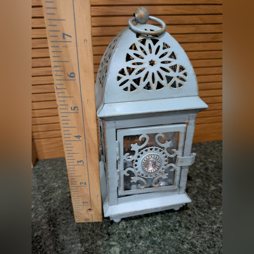 Pier 1 Cutwork Metal Votive Candle Lantern. Hanging or Tabletop. - Picture 7 of 10